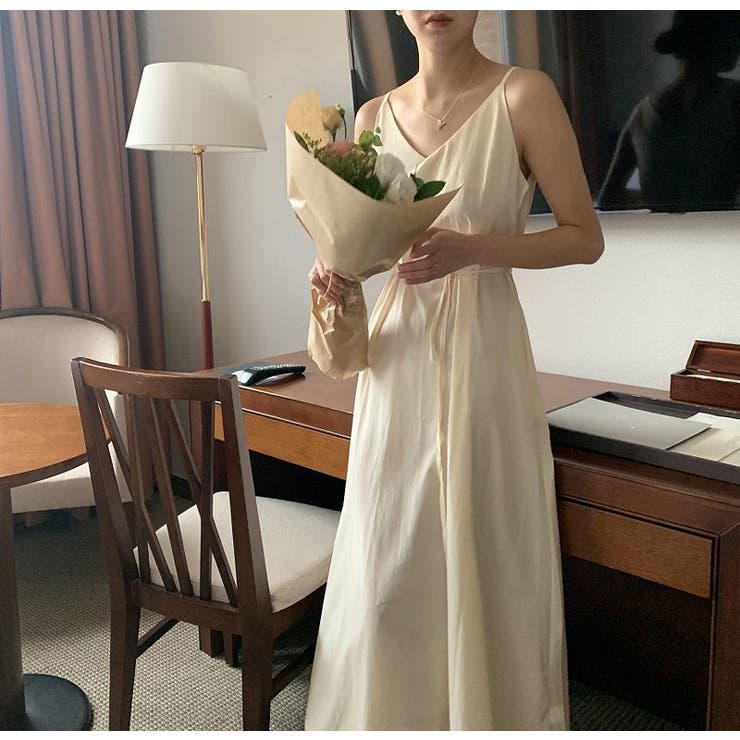 ベージュ | リボンVネックキャミワンピース | Ulysses