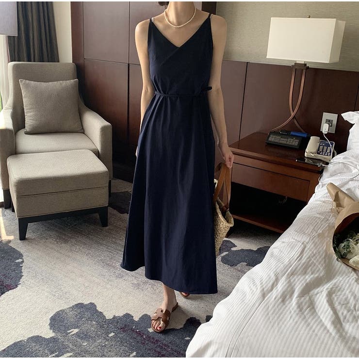 ダークブルー | リボンVネックキャミワンピース | Ulysses