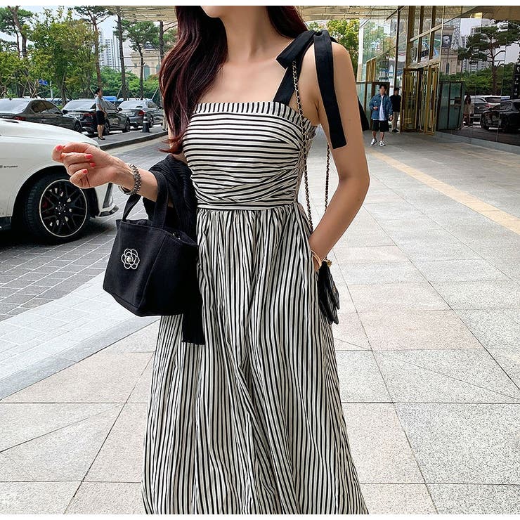 ブラック | リボンタイボーダーキャミワンピース | Ulysses