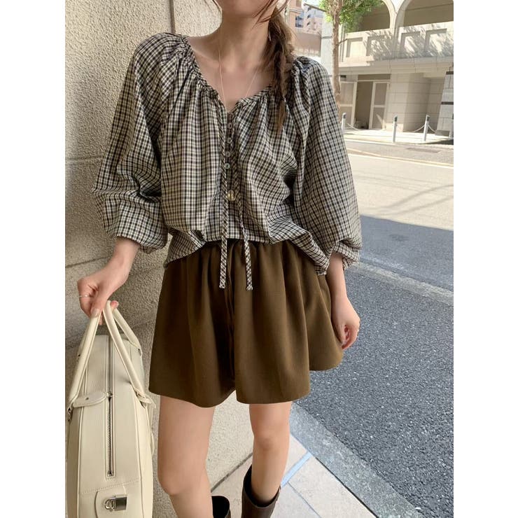 グレー | リボンチェック柄シャツ | Ulysses