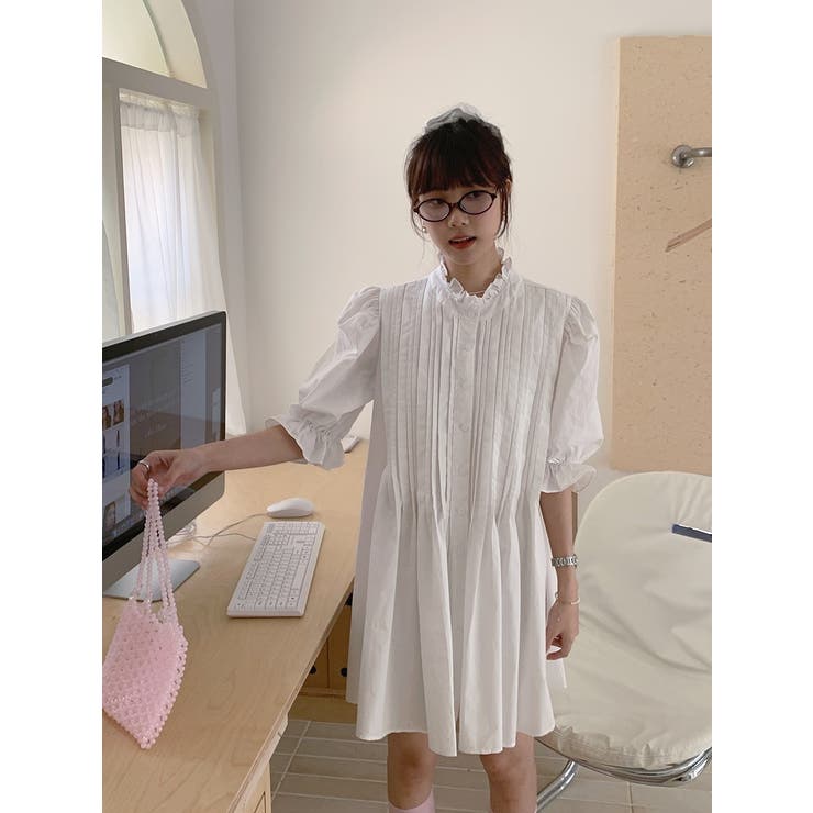 ホワイト | フリルシングルブレストシャツワンピース | Ulysses