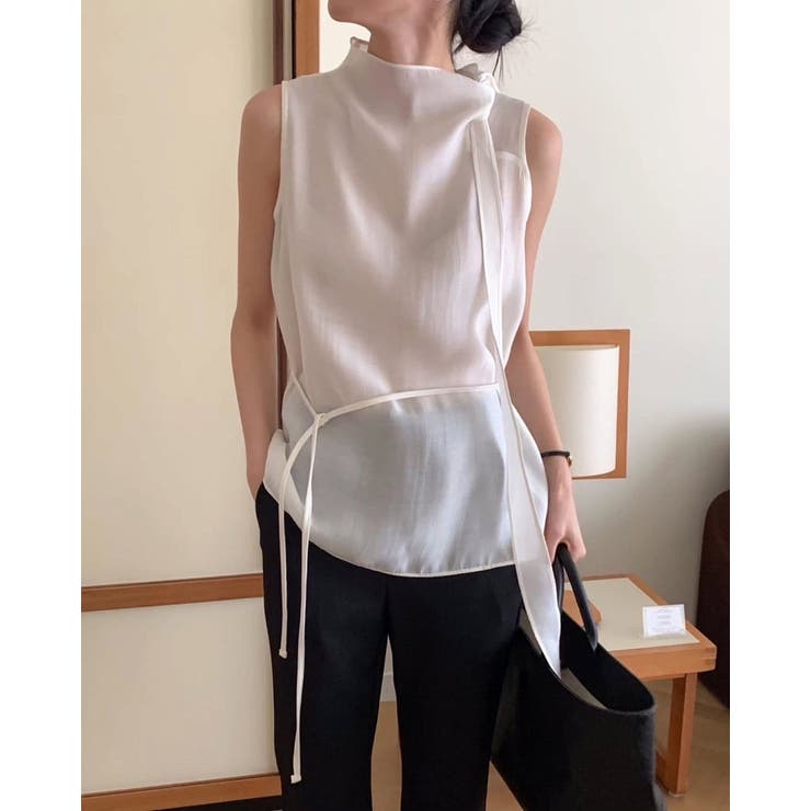 ホワイト | リボン少し透け感ありトップス | Ulysses