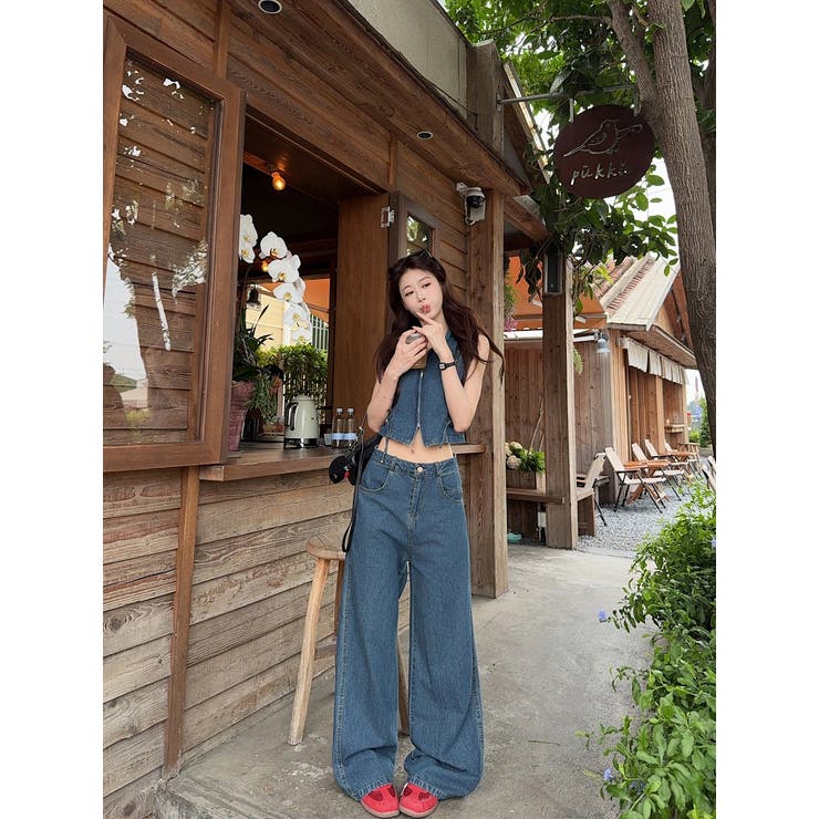 ロペ 23SS デニムラッフルブラウス×パンツ セットアップ ノースリーブ 38 セットアップ ノースリーブ デニム レディース : ZOZOTOWN Yahoo!店