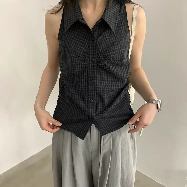 ブラック | ノースリーブチェック柄シャツ | Ulysses
