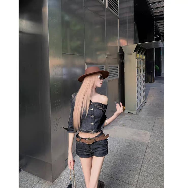 デニムオフショルダートップスショートパンツセットアップ | Ulysses | 詳細画像7 
