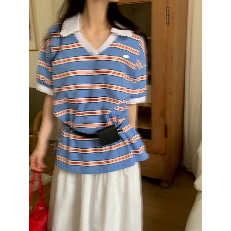 ブルー | VネックボーダーTEE | Ulysses