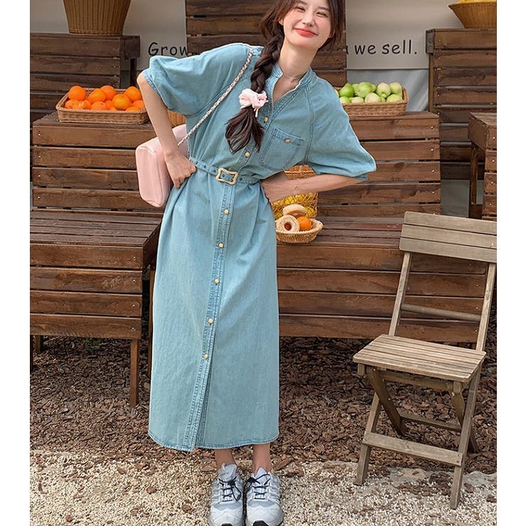 ライトブルー | ベルト付Vネックデニムワンピース | Ulysses