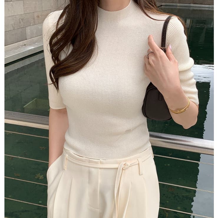 ホワイト | ハーフネック半袖ニット | Ulysses