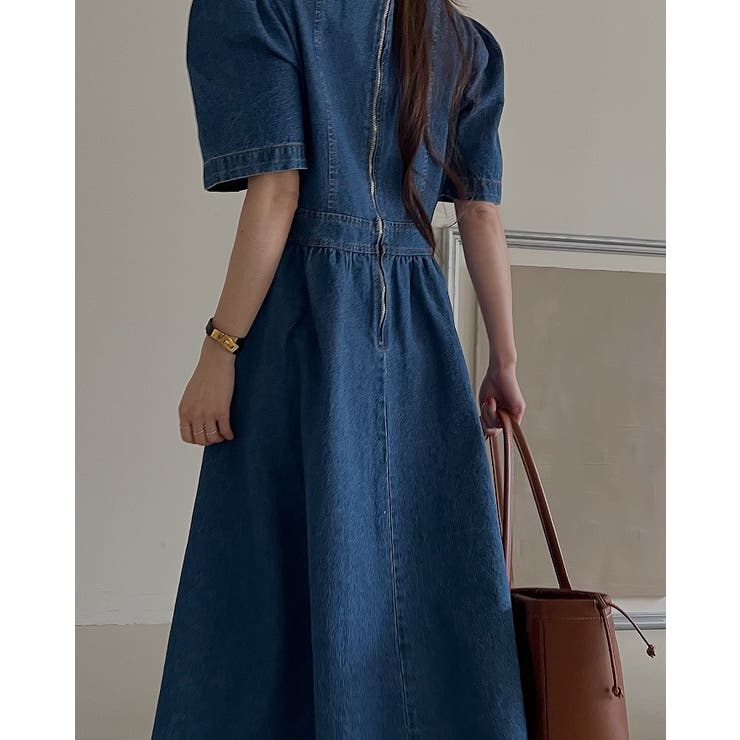★M&S Collection コットンデニムスクエアネック 淑女ワンピ★ ステッチロングデニムワンピース | ファッション通販サイト NUGU