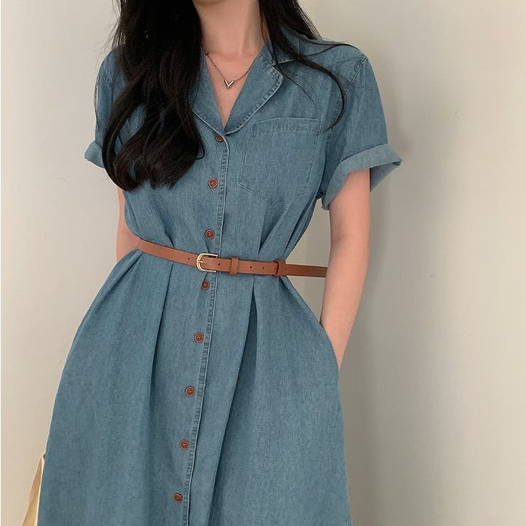 ベルト付き襟付きシングルブレストデニムワンピース | Ulysses | 詳細画像5 