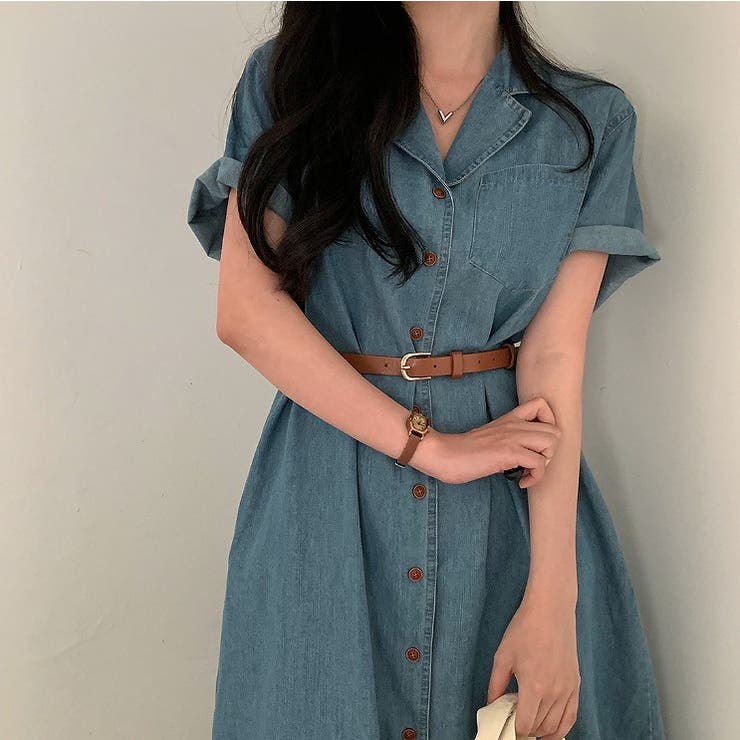 ベルト付き襟付きシングルブレストデニムワンピース | Ulysses | 詳細画像6 
