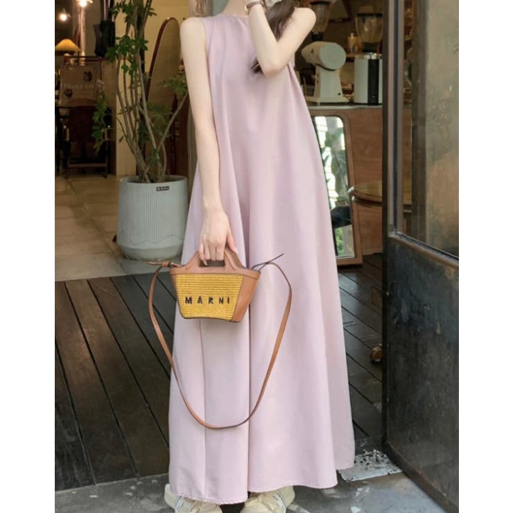 パープル | バック中空クルーネック袖なしワンピース | Ulysses