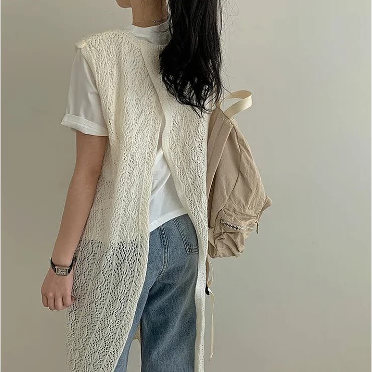 ベージュ | バック中空クルーネック袖なしニットワンピース | Ulysses