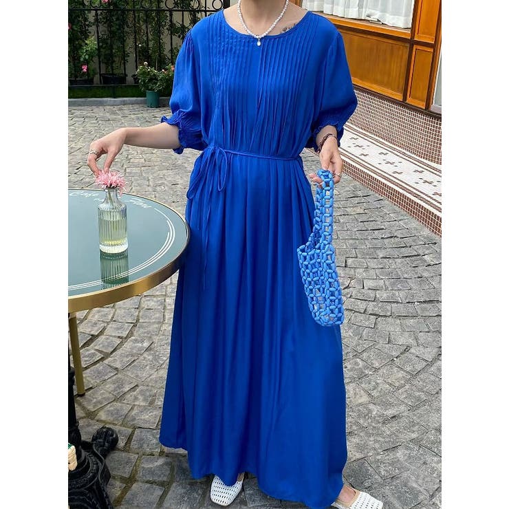 ブルー | クルーネックプリーツクルーネックワンピース | Ulysses