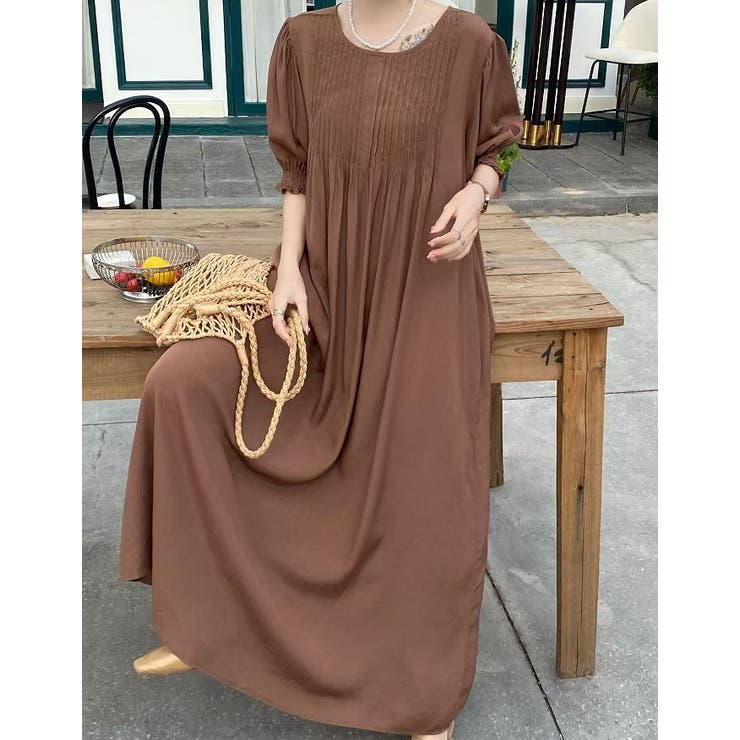 ブラウン | クルーネックプリーツクルーネックワンピース | Ulysses