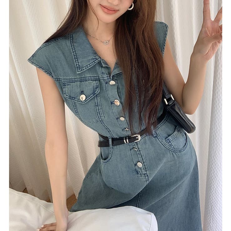 ベルト付きシングルブレストポケットデニムワンピース | Ulysses | 詳細画像1 