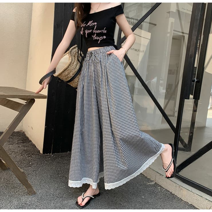 リボンチェック柄ワイドレッグ | Ulysses | 詳細画像3 