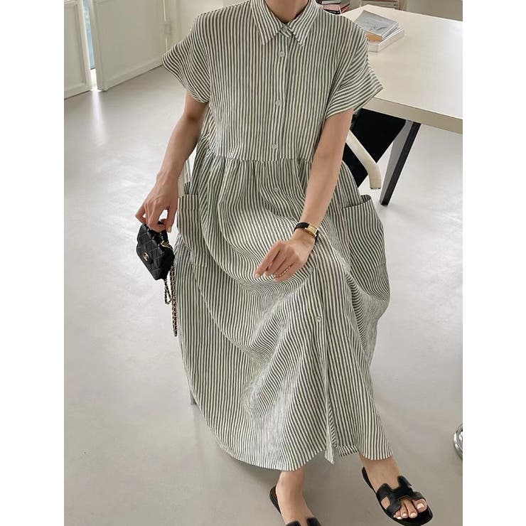 ストライプ柄ボタンダウン半袖ワンピース | Ulysses | 詳細画像2 