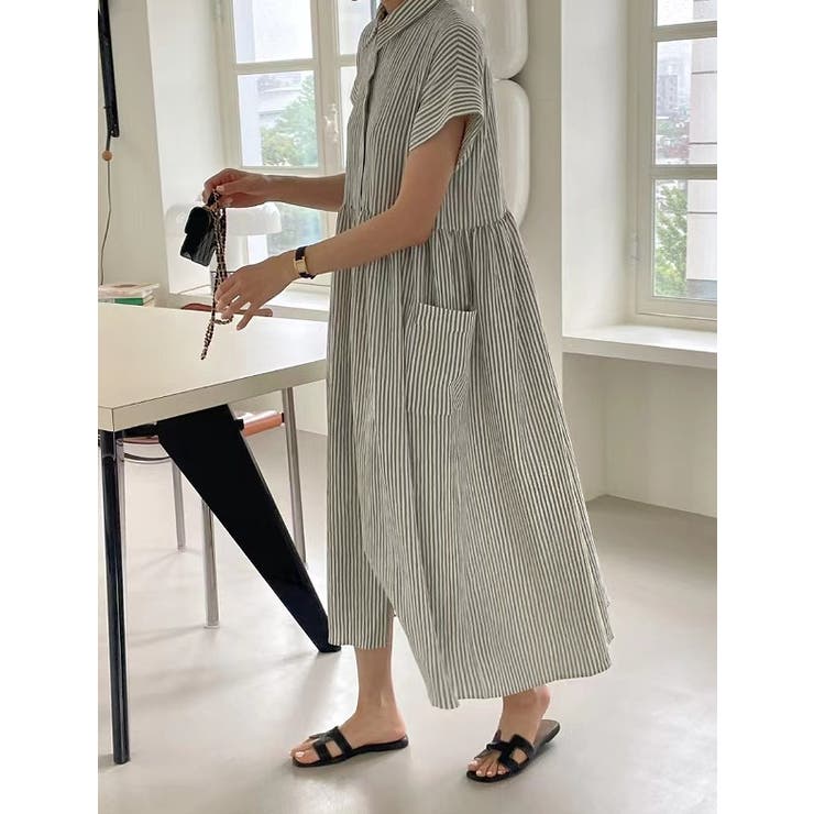 ストライプ柄ボタンダウン半袖ワンピース | Ulysses | 詳細画像3 