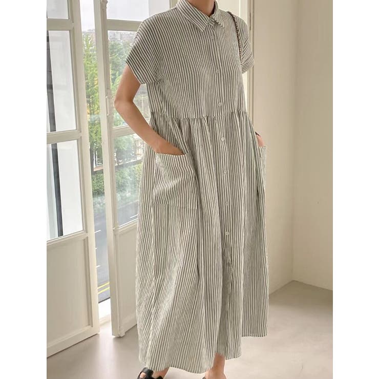 ストライプ柄ボタンダウン半袖ワンピース | Ulysses | 詳細画像4 