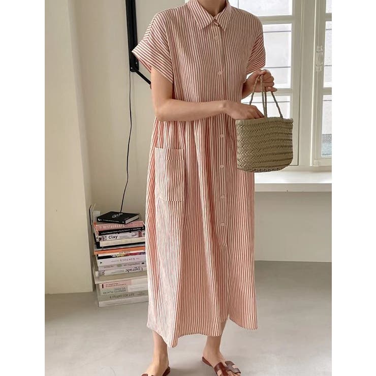 ストライプ柄ボタンダウン半袖ワンピース | Ulysses | 詳細画像7 