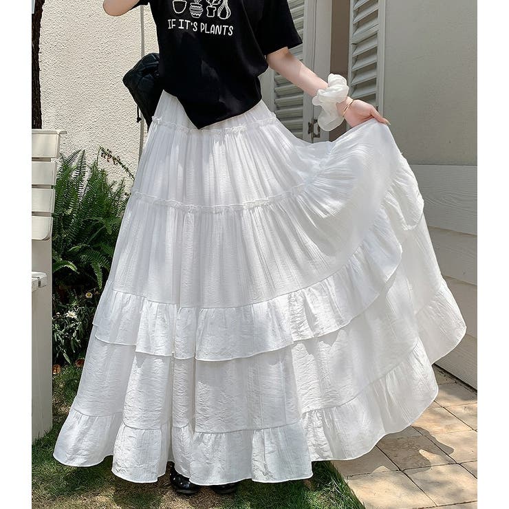 ホワイト | フリルハイウエストロングスカート | Ulysses