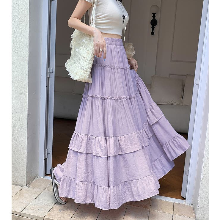 パープル | フリルハイウエストロングスカート | Ulysses