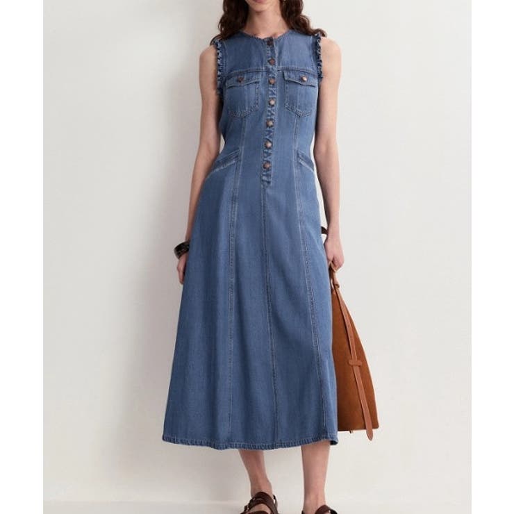 ブルー | シングルブレストバックリボンデニムワンピース | Ulysses