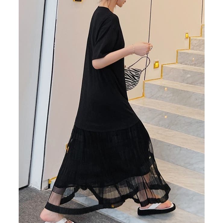 切り替えチュールクルーネック半袖ワンピース | Ulysses | 詳細画像1 