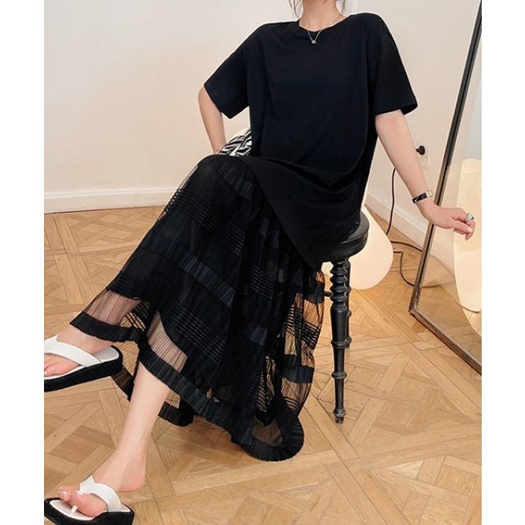 切り替えチュールクルーネック半袖ワンピース | Ulysses | 詳細画像3 