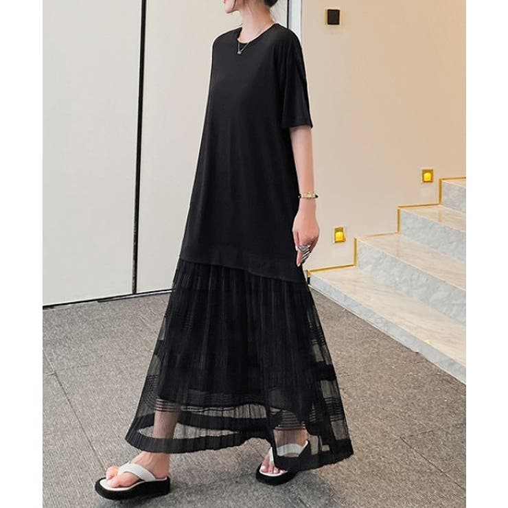 切り替えチュールクルーネック半袖ワンピース | Ulysses | 詳細画像5 