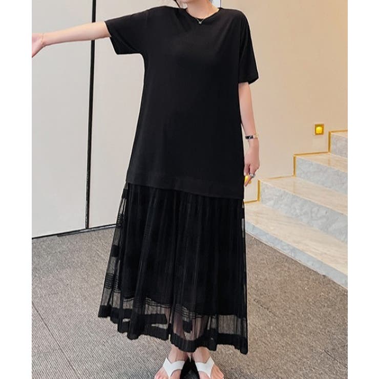 切り替えチュールクルーネック半袖ワンピース | Ulysses | 詳細画像6 