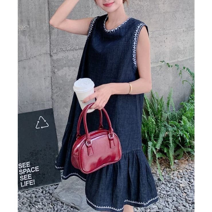 クルーネック袖なし刺繍デニムワンピース | Ulysses | 詳細画像4 