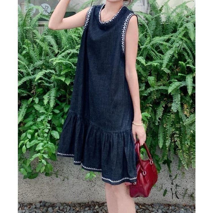 クルーネック袖なし刺繍デニムワンピース | Ulysses | 詳細画像5 