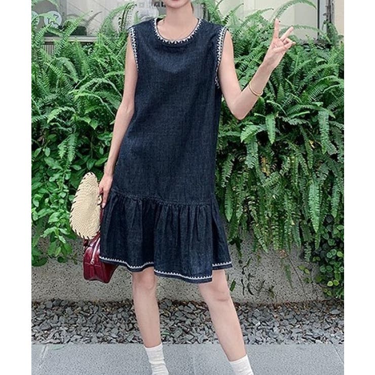 クルーネック袖なし刺繍デニムワンピース | Ulysses | 詳細画像6 