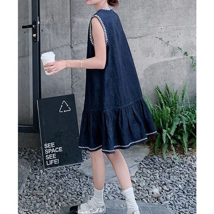 クルーネック袖なし刺繍デニムワンピース | Ulysses | 詳細画像7 