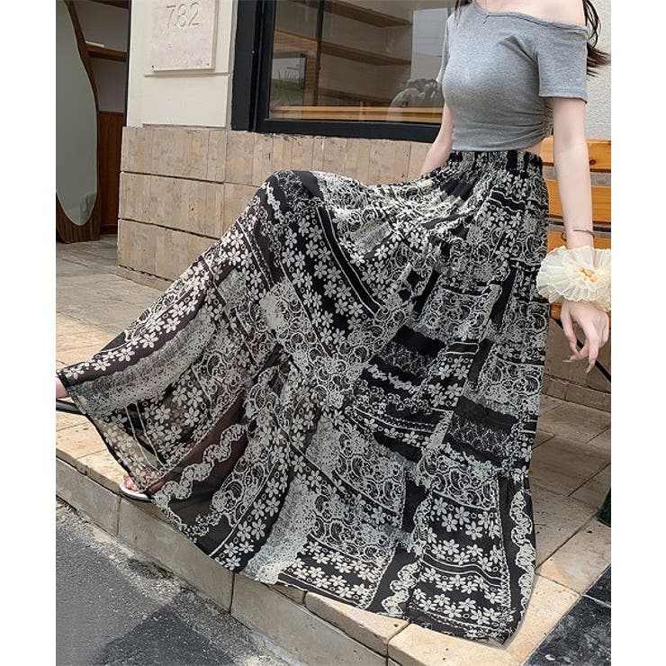 ブラック | カットジャガードハイウエストロングスカート | Ulysses