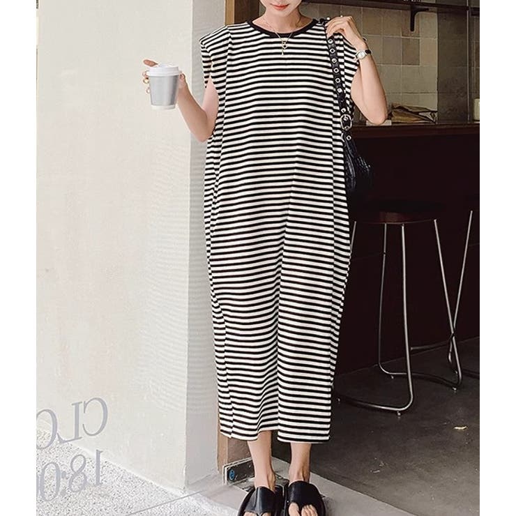 バックスリットボーダー柄クルーネック袖なしワンピース | Ulysses | 詳細画像3 