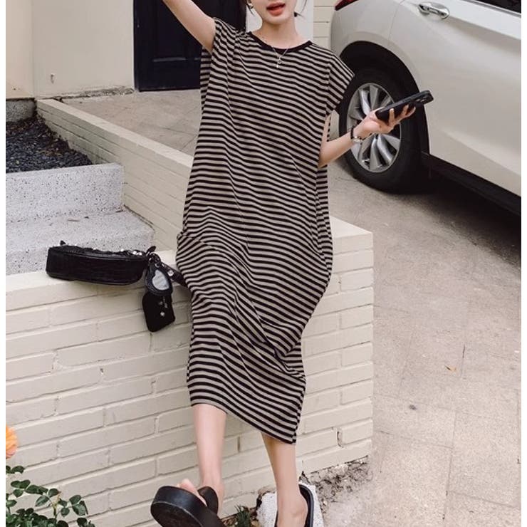 バックスリットボーダー柄クルーネック袖なしワンピース | Ulysses | 詳細画像5 