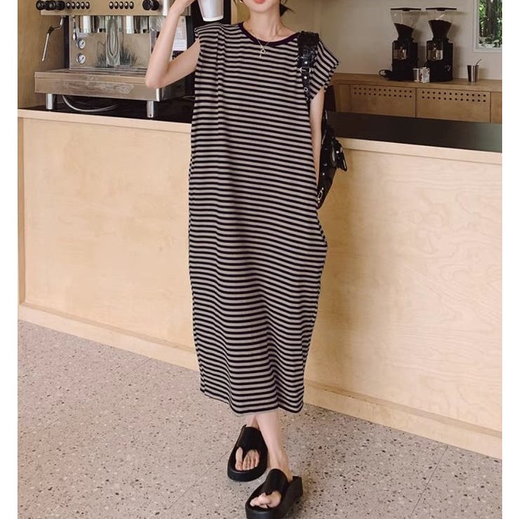 バックスリットボーダー柄クルーネック袖なしワンピース | Ulysses | 詳細画像7 