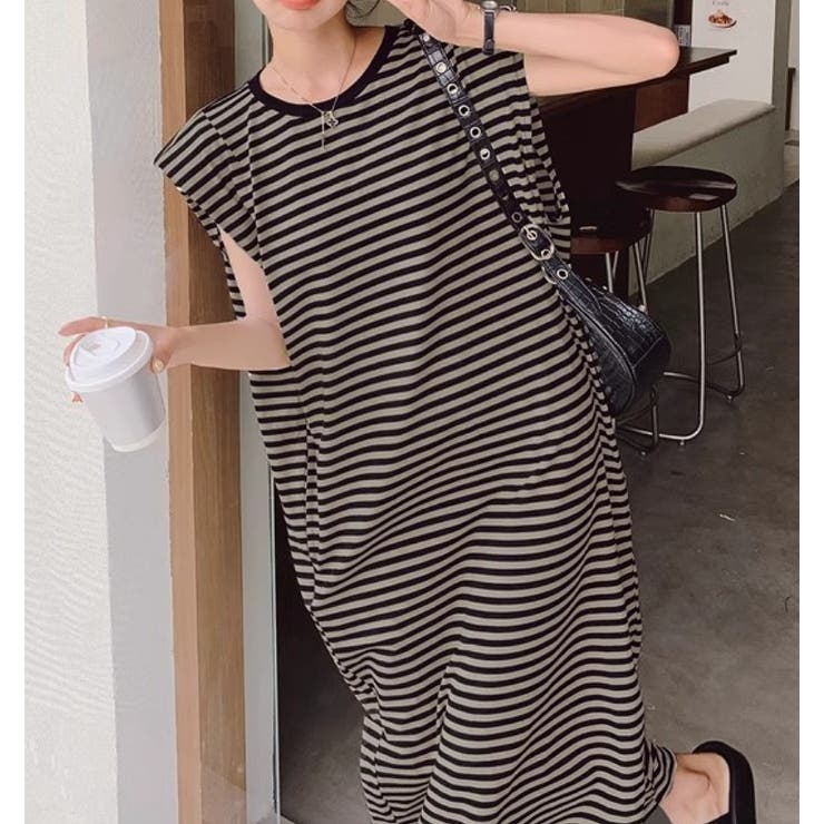 バックスリットボーダー柄クルーネック袖なしワンピース | Ulysses | 詳細画像8 