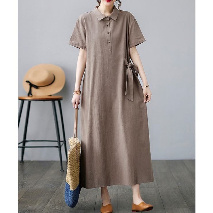 モカ | リボンボタンダウン半袖ワンピース | Ulysses