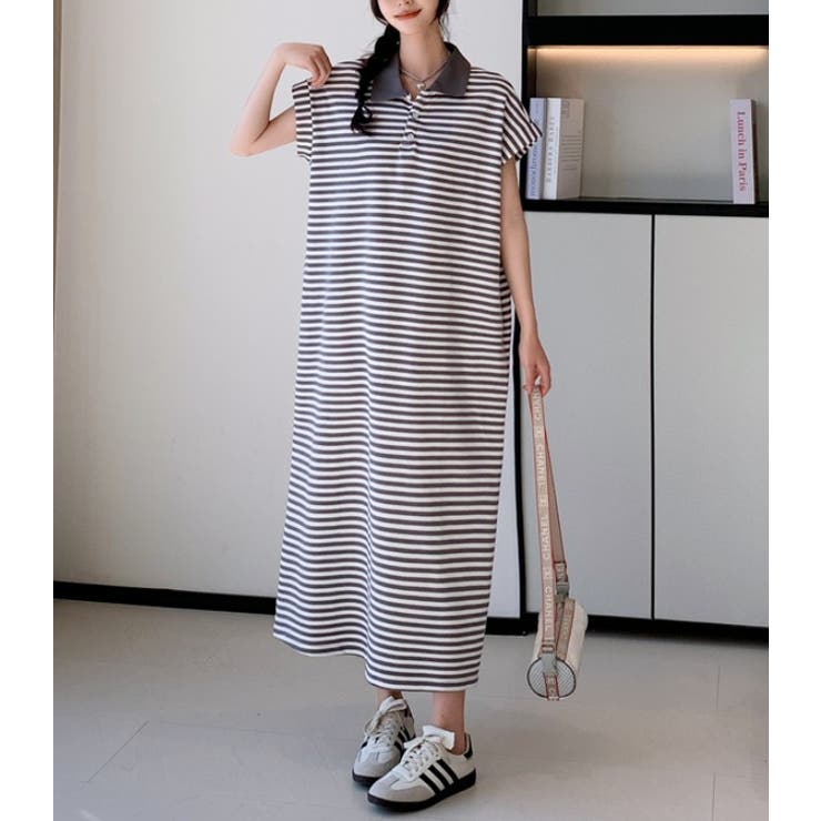 ボーダー柄ボタンダウン袖なしワンピース | Ulysses | 詳細画像1 