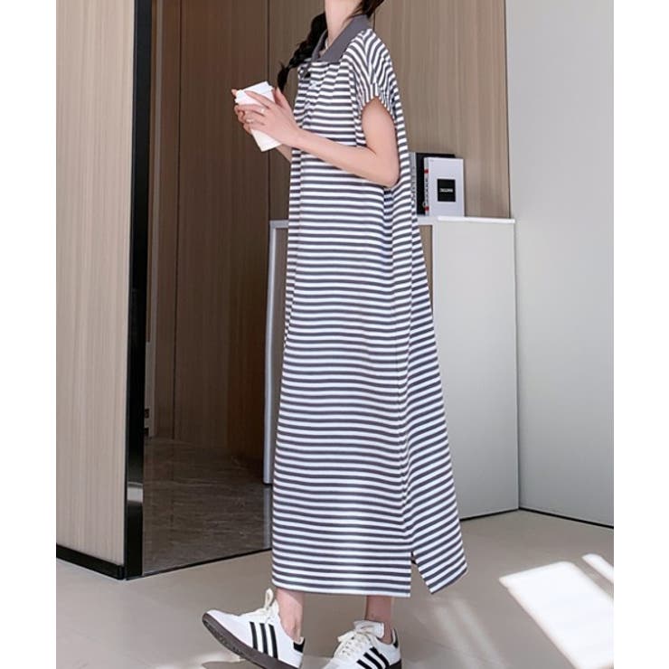 ボーダー柄ボタンダウン袖なしワンピース | Ulysses | 詳細画像2 