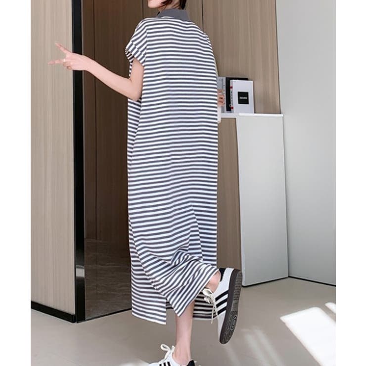 ボーダー柄ボタンダウン袖なしワンピース | Ulysses | 詳細画像3 