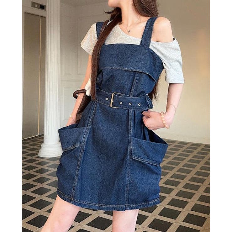 ブルー | ベルト付きオーバーサイズデニムキャミワンピース | Ulysses