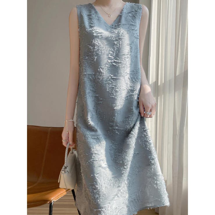 ブルー | Vネック袖なしワンピース | Ulysses