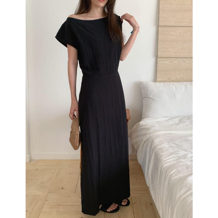 ブラック | ベルト付きワイドカラーワンピース | Ulysses