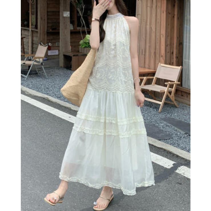 オフホワイト | カットジャガード袖なしワンピース | Ulysses