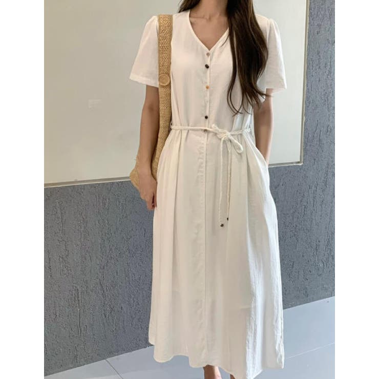 ホワイト | ベルト付きVネックワンピース | Ulysses